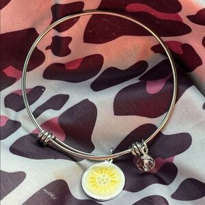 Silver Bangle Bracelet with Yellow Sunflower Charm